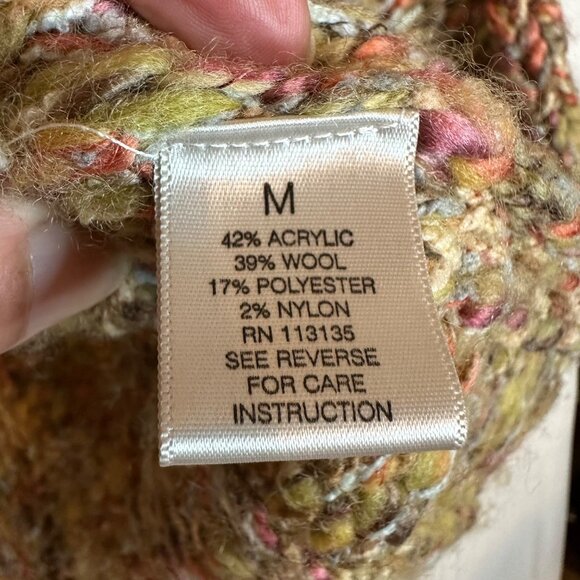 Multicolor Cardigan Cape Sweater Women Size M Leo & Nicole Chunky Wool Blend - Picture 6 of 14